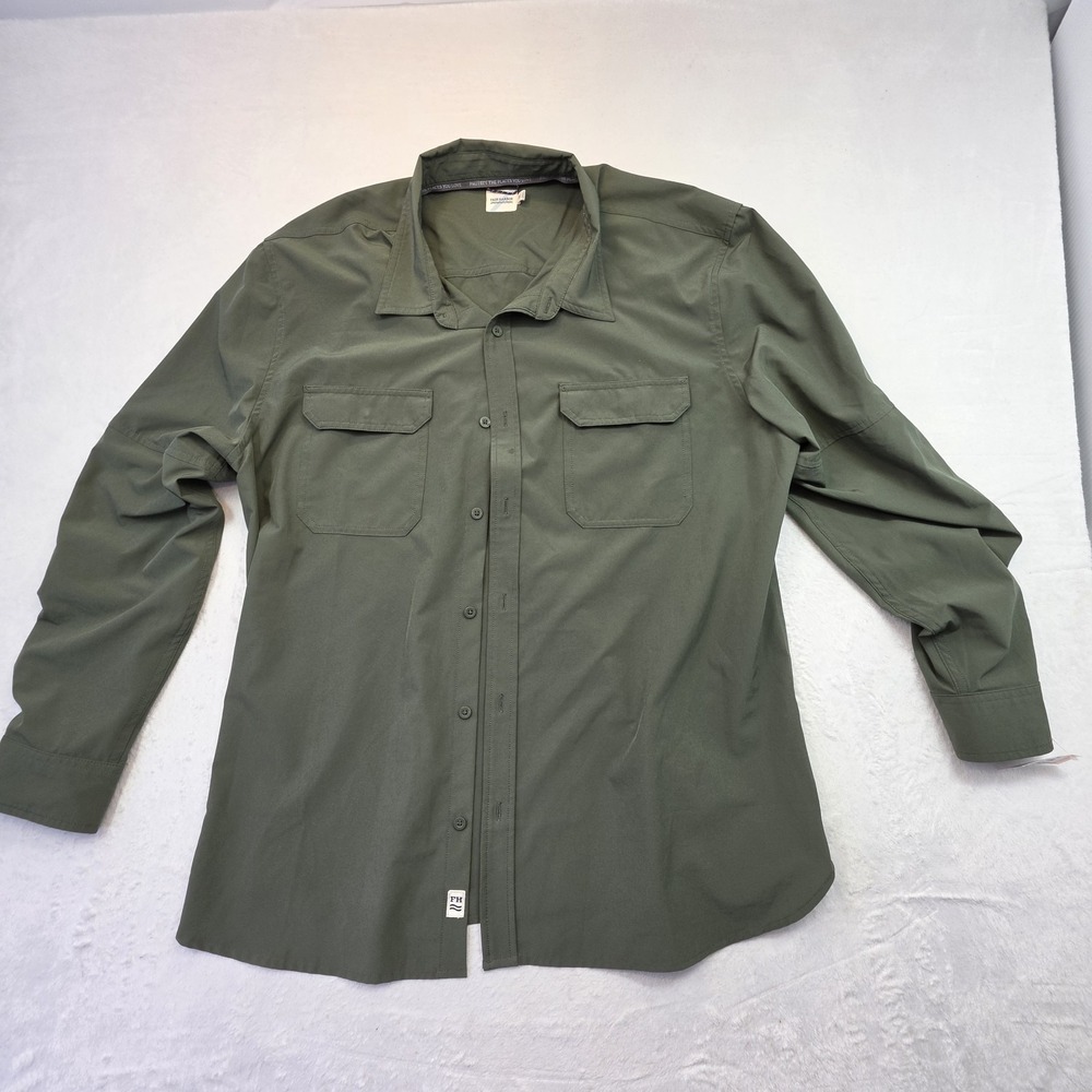 Fair Harbor Button Up Shirt Mens 2XL Green Long Sleeve Outdoor Lightweight